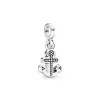 Anchor sterling silver dangle charm in with clear cubic zirconia