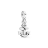 Anchor sterling silver dangle charm in with clear cubic zirconia