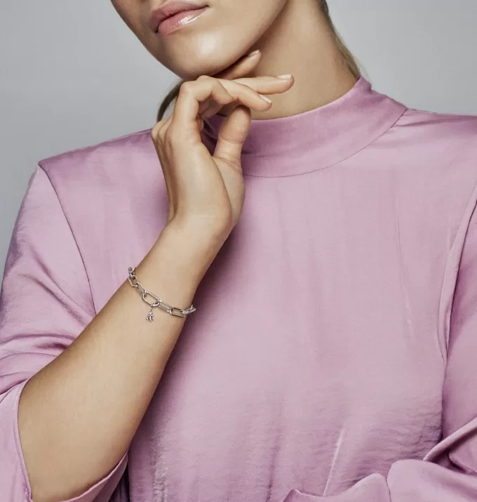 Anchor sterling silver dangle charm in with clear cubic zirconia