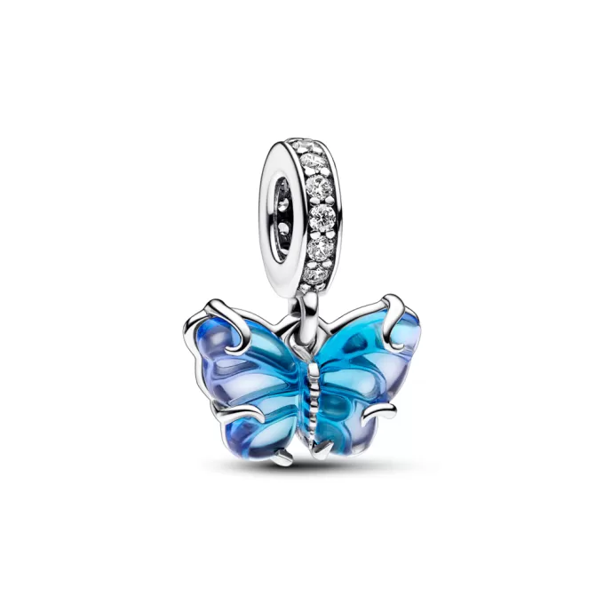 Blue Murano Glass Butterfly Dangle Charm Blue Murano Glass Butterfly Dangle Charm