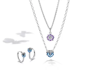 Blue Pansy Flower Hoop Earrings