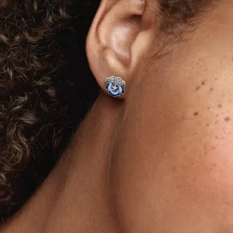 Blue Pansy Flower Stud Earrings