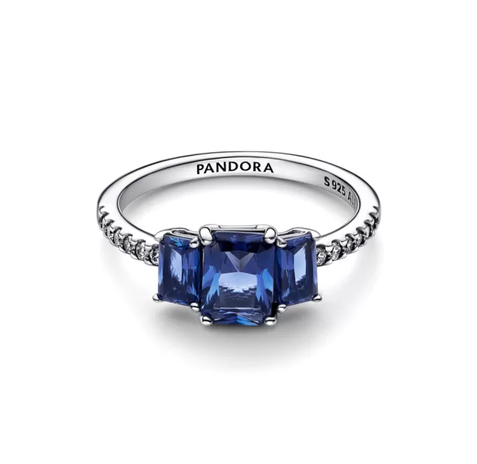Blue Rectangular Three Stone Sparkling Ring Blue Rectangular Three Stone Sparkling Ring