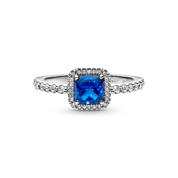 Blue Square Sparkle Halo Ring Blue Square Sparkle Halo Ring