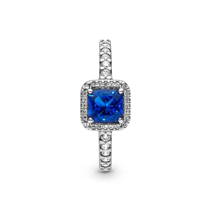 Blue Square Sparkle Halo Ring Blue Square Sparkle Halo Ring