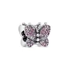 Butterfly silver charm with cerise, pink mist crystal and clear cubic zirconia