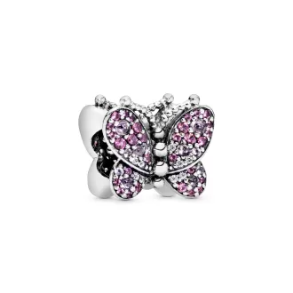 Butterfly silver charm with cerise, pink mist crystal and clear cubic zirconia
