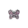 Butterfly silver charm with cerise, pink mist crystal and clear cubic zirconia