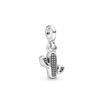 Cactus sterling silver dangle charm with royal green crystal