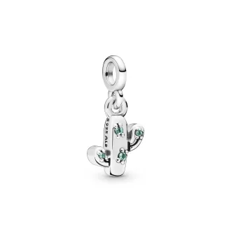 Cactus sterling silver dangle charm with royal green crystal