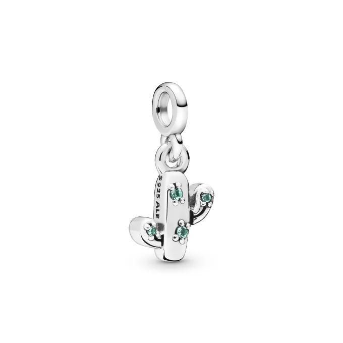 Cactus sterling silver dangle charm with royal green crystal Cactus sterling silver dangle charm with royal green crystal