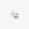 Cherries stud earring in sterling silver with cerise  and royal green crystal
