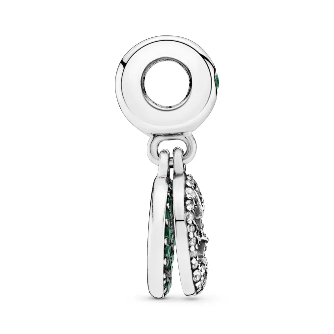 Clover silver dangle with royal green, aqua green crystal and clear cubic zirconia