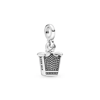 Crown sterling silver dangle charm with clear cubic zirconia