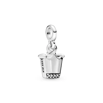Crown sterling silver dangle charm with clear cubic zirconia