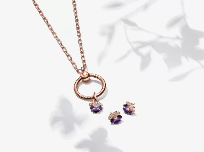 Deep Purple Pansy Flower Dangle Charm