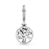 Family tree silver dangle with 14k and clear cubic zirconia