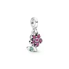 Flower sterling silver dangle charm with cerise crystal and aqua green crystal Flower sterling silver dangle charm with cerise crystal and aqua green crystal
