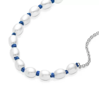 Freshwater Cultured Pearl Blue Cord Chain Bracelet