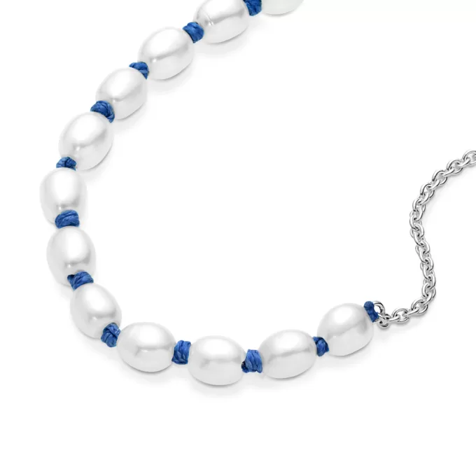 Freshwater Cultured Pearl Blue Cord Chain Bracelet