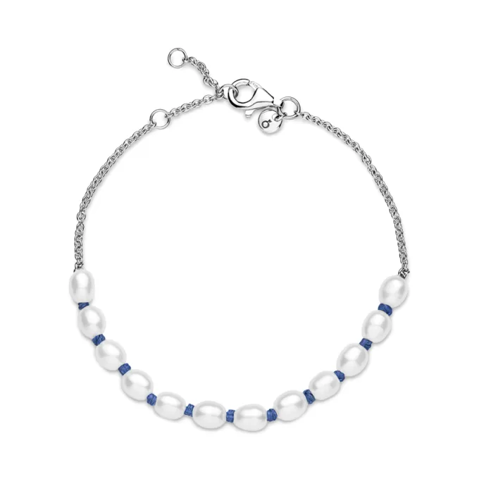 Freshwater Cultured Pearl Blue Cord Chain Bracelet
