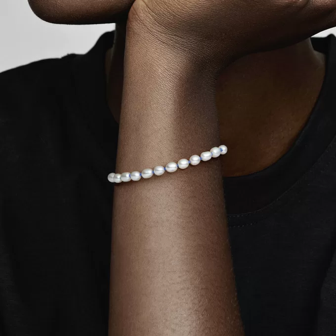 Freshwater Cultured Pearl Blue Cord Chain Bracelet