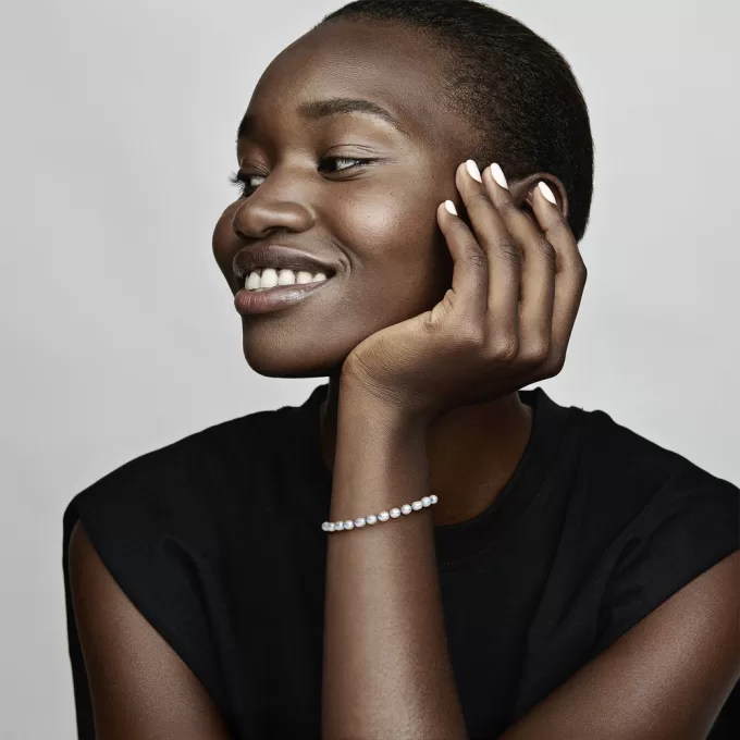 Freshwater Cultured Pearl Blue Cord Chain Bracelet