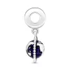 Globe silver dangle with clear cubic zirconia and blue enamel