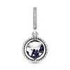 Globe silver dangle with clear cubic zirconia and blue enamel