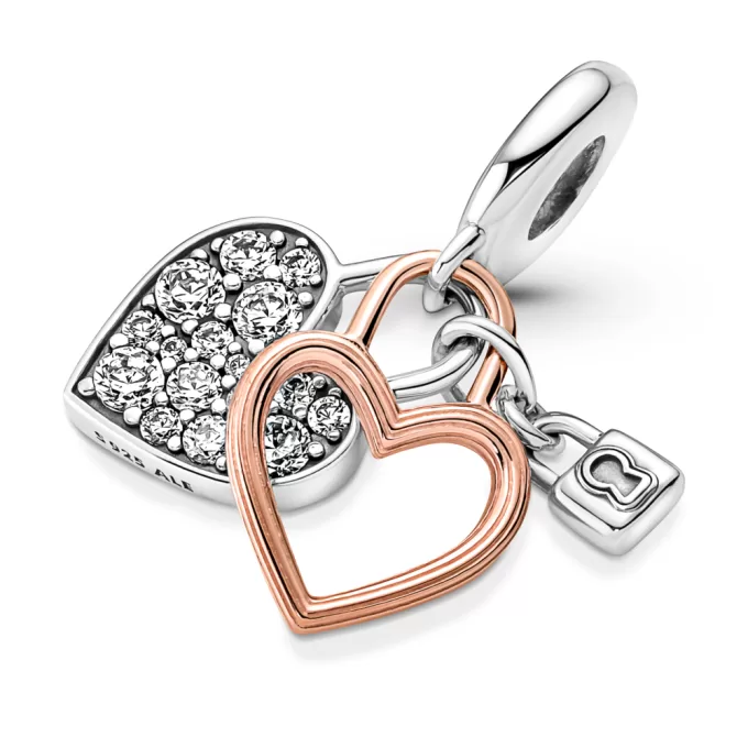Heart Padlock Double Dangle Charm