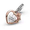 Heart & Rose Flower Dangle Charm