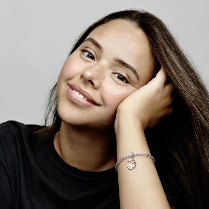 Heart & Rose Flower Dangle Charm