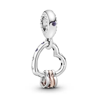 Heart silver and 14k Rose Gold-plated dangle with lilac crystal, royal purple crystal and clear cubic zirconia