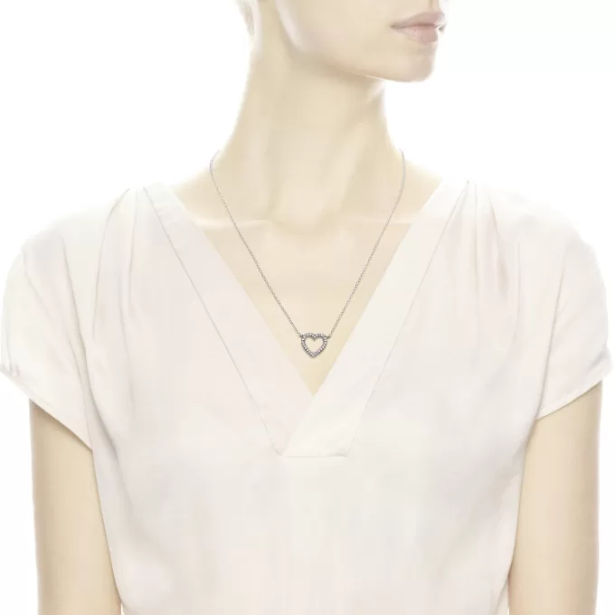 Heart silver necklace with clear cubic zirconia