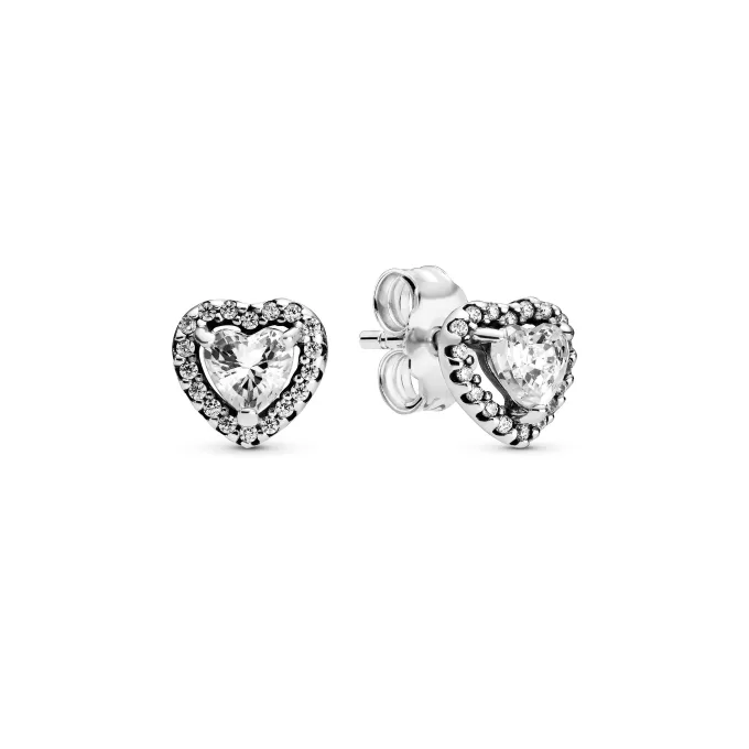 Heart sterling silver stud earrings with clear cubic zirconia