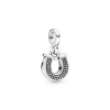 Horseshoe sterling silver dangle charm with clear cubic zirconia