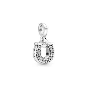 Horseshoe sterling silver dangle charm with clear cubic zirconia Horseshoe sterling silver dangle charm with clear cubic zirconia