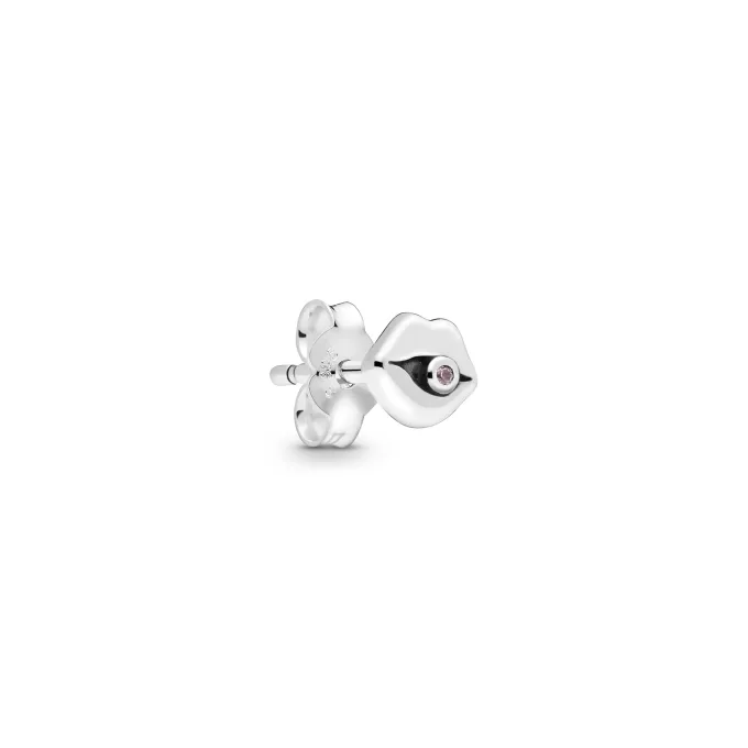 Lips sterling silver stud earring with pink cubic zirconia