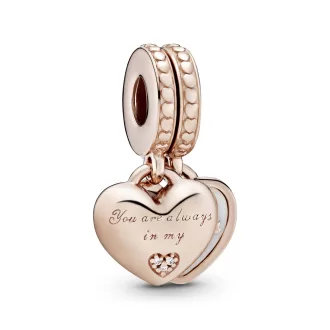 Mother & daughter 14k Rose Gold-plated split dangle with silver enamel and clear cubic zirconia