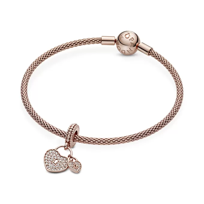 PANDORA Rose heart padlock dangle with clear cubic zirconia