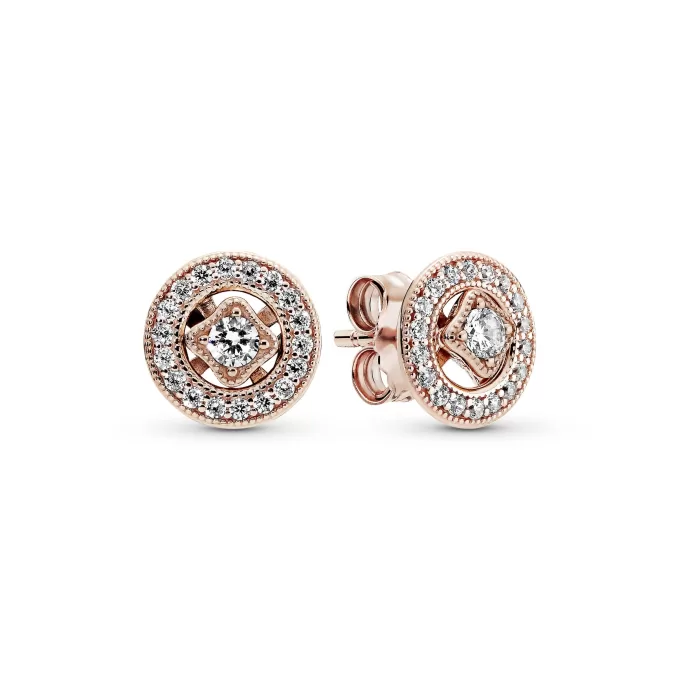 PANDORA Rose stud earrings with detachable earring jackets and clear cubic zirconia