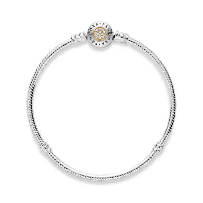 PANDORA logo silver bracelet with 14k and clear cubic zirconia