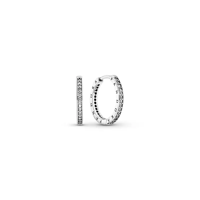 PANDORA logo silver hoop earrings with cubic zirconia