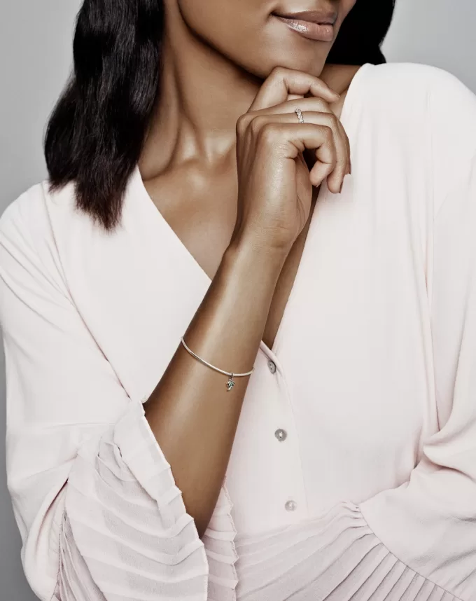 Palm tree sterling silver dangle charm with aqua green crystal Palm tree sterling silver dangle charm with aqua green crystal