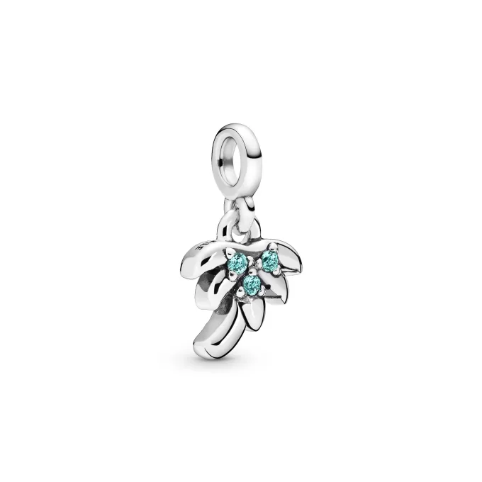 Palm tree sterling silver dangle charm with aqua green crystal Palm tree sterling silver dangle charm with aqua green crystal
