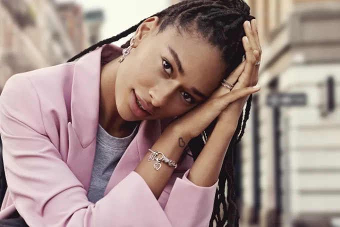 Pandora Moments Heart Charm Hoop  Earrings