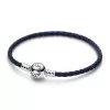 Pandora Moments Round Clasp Blue Braided Leather Bracelet Pandora Moments Round Clasp Blue Braided Leather Bracelet