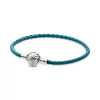 Pandora Moments Seashell Clasp Turquoise Braided Leather Bracelet