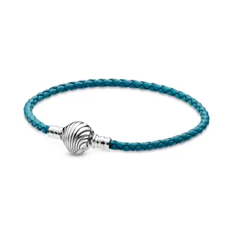 Pandora Moments Seashell Clasp Turquoise Braided Leather Bracelet Pandora Moments Seashell Clasp Turquoise Braided Leather Bracelet