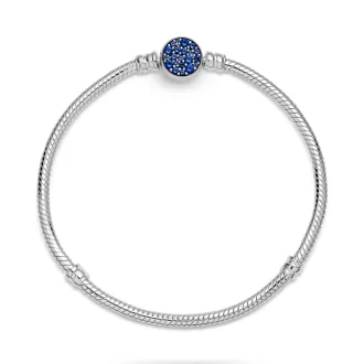 Pandora Moments Sparkling Blue Disc Clasp Snake Chain Bracelet